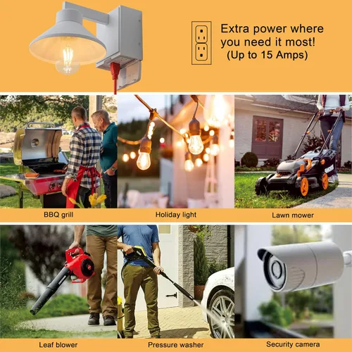 Miniatura 4 de Aplique de pared para exteriores con salida GFCI blanco mate, impermeable, antioxidante, aluminio, iluminación exterior de granero, montaje