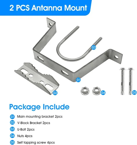 Miniatura 3 de Paquete de 2 soportes de pared para antena de 4 pulgadas, kit de accesorios de abrazadera de mástil de antena de alta resistencia con 2 soportes