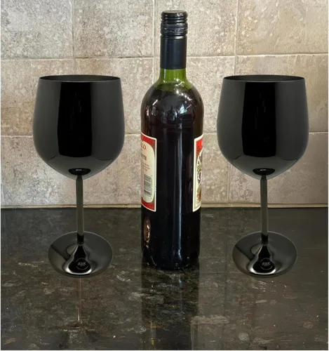 Miniatura 6 de K&K Home Copas de vino irrompibles de acero inoxidable cromado negro, 18 onzas, juego de 2 copas de vino de metal de colores, perfectas