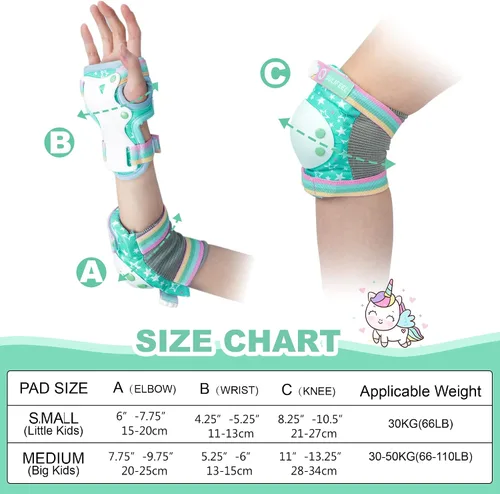 Miniatura 7 de SULIFEEL Rainbow Unicorn - Patines para niños con equipo de protección ajustable, verde, talla S