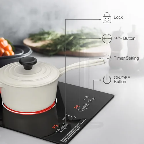 Miniatura 8 de Placa de cocina eléctrica, quemador eléctrico de 2 quemadores integrados y encimera para cocinar, estufa de 2400 W 110 V, 11 ajustes de potencia
