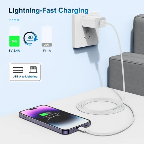 Miniatura 4 de TUMABER Paquete de 2 cables de carga para iPhone de 3 pies con certificación MFi de Apple, cable Lightning a USB de 3 pies, carga rápida de 2.4 A