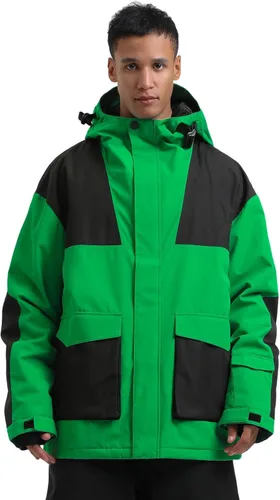 Miniatura 7 de GSOU SNOW Chaqueta de esquí para hombre, abrigo de nieve para snowboard, cálido, invierno, impermeable, con capucha