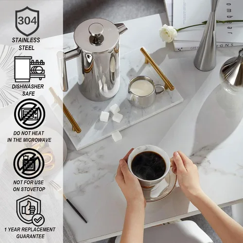 Miniatura 3 de Cafetera pequeña de acero inoxidable de prensa francesa de 21 onzas (3 tazas), aislamiento de doble pared para bebidas calientes y frías, prensa