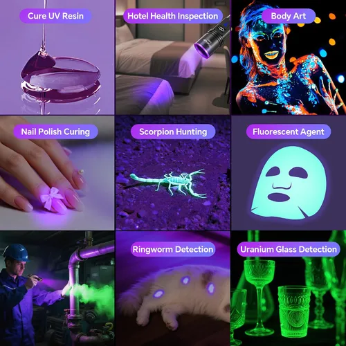 Miniatura 9 de TrixHub Linterna de luz negra de 365 nm, linterna UV recargable con pantalla LCD, potentes luces ultravioleta para detección de orina de mascotas