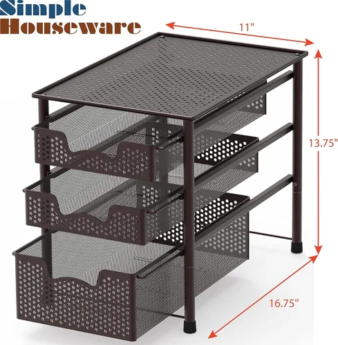 Miniatura 3 de Simple Houseware - cajón organizador apilable de 3 niveles, color bronce