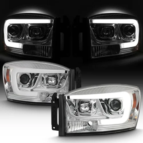 ACANII - Para 2006-2008 Dodge Ram 1500 2500 3500 Truck LED Tube Projector Faros delanteros del lado del conductor y del pasajero
