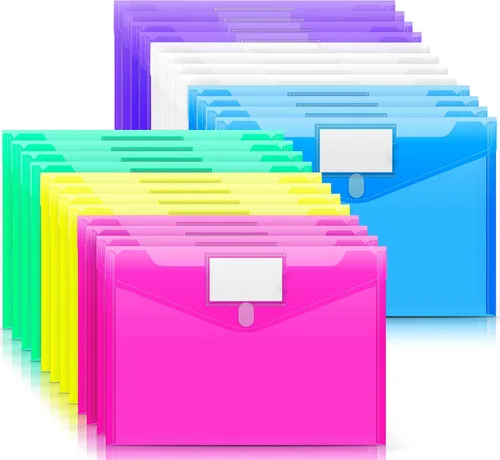 Miniatura 9 de Sooez Paquete de 10 carpetas de archivos, sobres de polietileno transparente, carpetas para documentos, tamaño carta A4 con bolsillo para etiquetas