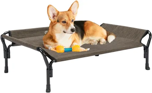 Miniatura 26 de Veehoo Cama elevada refrescante para perros, cuna elevada XL para mascotas con barandilla y reposacabezas inclinado, malla Teslin transpirable Gris