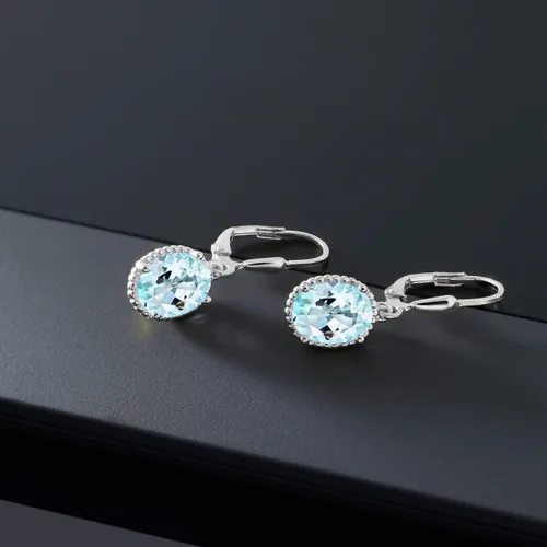 Miniatura 4 de Gem Stone King Aretes colgantes de gota para mujer, plata de ley 925, piedra natal ovalada de 0.354 x 0.276 in, joyería fina, regalos para ella