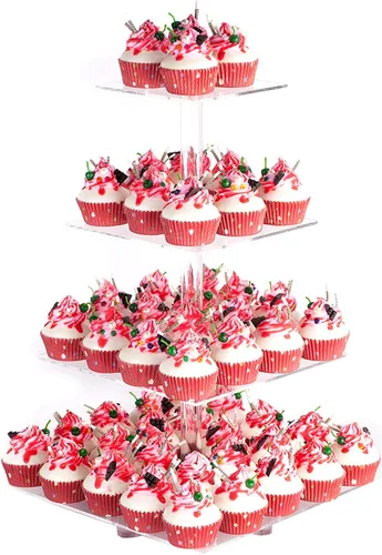 Miniatura 9 de YestBuy Soporte redondo de acrílico para cupcakes de 4 niveles con base, soporte premium para cupcakes, torre de exhibición de cupcakes de acrílico