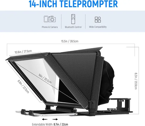Miniatura 6 de NEEWER X12 Teleprompter de Aluminio con Control Remoto RT-110 (Conectado a través de Bluetooth en la Aplicación NEEWER Teleprompter) y Estuche