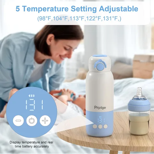 Miniatura 2 de Calentador de biberones portátil para viajes, calentador de leche de bebé sin cables de 12.5oz para llevar, para fórmula, leche materna, agua, 3