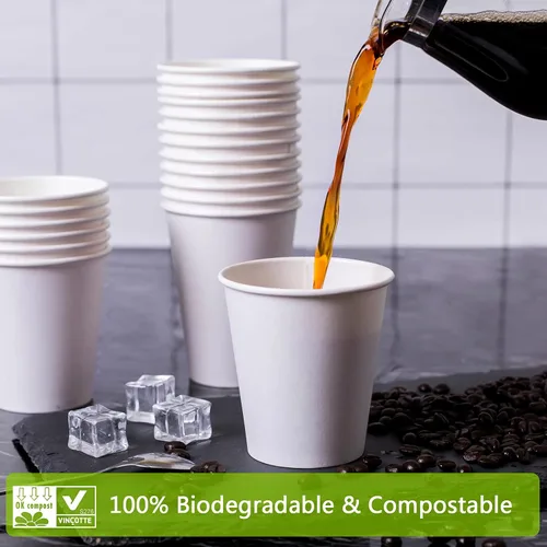 Miniatura 5 de MayTree Vasos de papel compostables y biodegradables de 8 onzas para agua caliente, soporte para té, para llevar y taza de café fría, paquete de 250