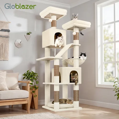 Miniatura 8 de Globlazer Árbol de gato resistente de 74 pulgadas para gatos grandes de interior, torre para gatos de varios niveles con 5 postes rascadores