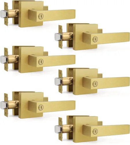 Miniatura 22 de Gobrico 1 paquete de manijas cuadradas de privacidad para puerta en acabado negro mate, manijas interiores sin llave, reversibles para puertas