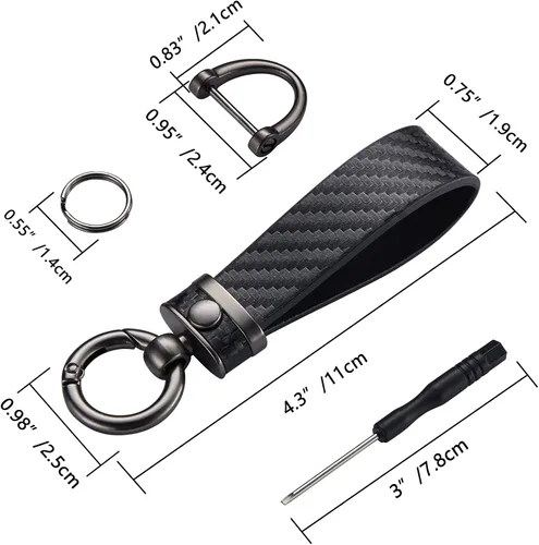 Miniatura 5 de Llavero de Coche Estilo Fibra de Carbono de Cuero de Microfibra, Cadena de Llaves Universal para Llaveros para Hombres y Mujeres, Giratorio 360 Negro