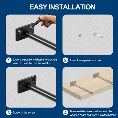Miniatura 4 de 4 soportes de estante flotante de acero sólido negro de 5 pulgadas, soportes ocultos para estantes flotantes de madera, soporte oculto para estantes