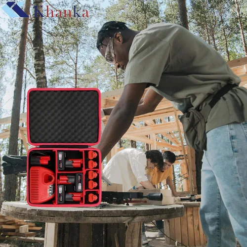 Miniatura 5 de khanka Soporte de caja de almacenamiento de batería dura, funda de transporte de repuesto para Milwaukee M12 M18 18V y cargador - Capacidad