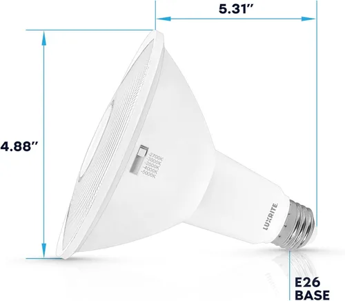 Miniatura 3 de LUXRITE PAR38 Foco LED de inundación, equivalente a 90 W, 5 colores seleccionables 2700K-5000K, 1200 lúmenes, 13 W, foco LED regulable