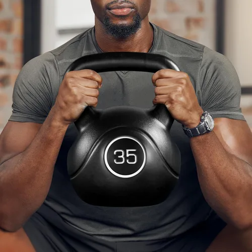 Miniatura 2 de Yaheetech Pesas rusas de 35 libras, para hombres y mujeres, gimnasio en casa, equipo de ejercicio y fitness con base plana ancha y agarre