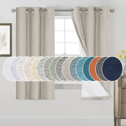 Miniatura 127 de Primitive - Cortinas opacas 100 % de lino texturizado natural para dormitorio, sala de estar, cortinas para ahorra energía, tela de arpillera