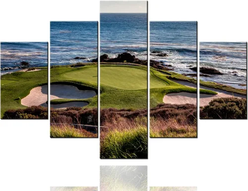 Miniatura 19 de Piezas de golf para decoración de pared, pinturas en blanco y negro, arte de pared para sala de estar, golf, deportes, obras de arte de 5 piezas