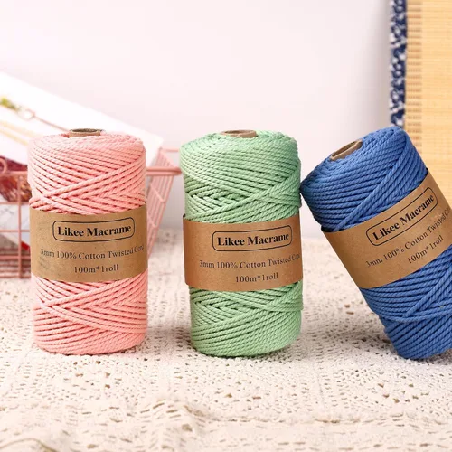 Miniatura 8 de Likeecords Cuerda de macramé de algodón de 0.118 in x 328.1 ft, 3 hebras torcidas, cuerda de macramé, hilo de algodón, hilo de macramé (rosa)