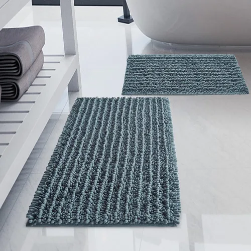 Miniatura 22 de Juego de 2 alfombras de baño de felpilla de lujo, parte inferior de goma termofusible gruesa, antideslizantes, alfombras de baño de secado rápido