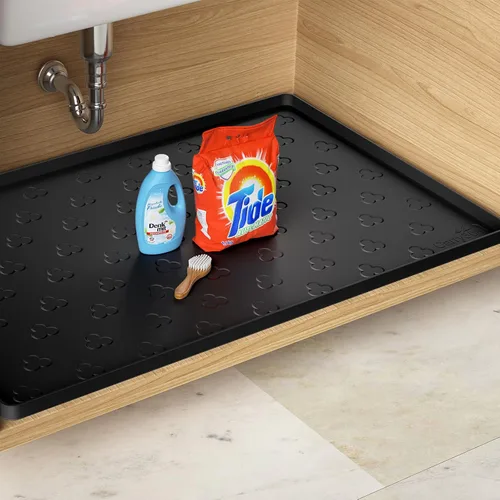 Miniatura 10 de Tapete para debajo del fregadero, tapete impermeable para gabinete de cocina de 34 x 22 pulgadas, forro de silicona flexible para debajo del Beige