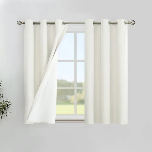 Miniatura 29 de YoungsTex - Cortinas de lino beige 100% opacas para dormitorio de 63 pulgadas de largo, cortinas cortas con aislamiento térmico y ojales