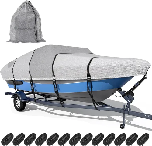 Miniatura 12 de Funda para barco 1600D + 1200D con bucles de 2 pulgadas de ancho para remolque y amarre, ultraduradera, impermeable, se adapta a Tri-Hull, V-Hull