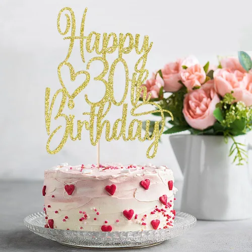 Miniatura 7 de Decoración para Pastel con Purpurina Dorada Feliz Cumpleaños 30 - Decoración para Pastel Brindemos por 30 Años, Decoración de Pastel 30 y Fabulosa