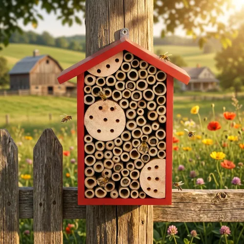 Miniatura 9 de Topadorn Mason Bee House, hotel de abeja al aire libre con tubos de bambú natural, hábitat de polinizador montado en la pared para jardín, patio