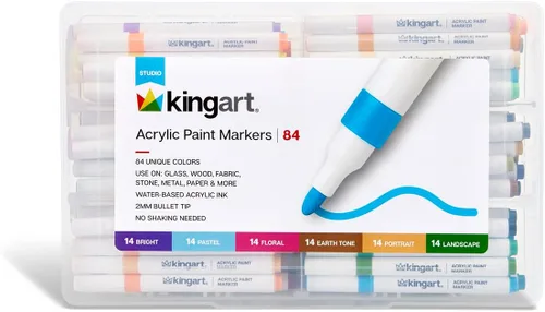 Miniatura 5 de KINGART 84-Piece Acrylic Paint Marker Set – 2mm Bullet Tip – Vibrant Water-Based Multi-Surface Art Pens for Rock, Glass, Wood, & Canvas – Large