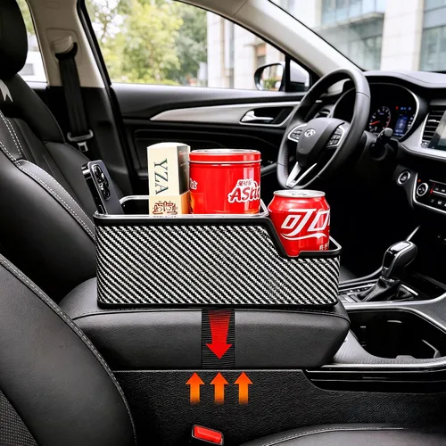 Miniatura 3 de Organizador de Asiento de Automóvil con Portavasos, Caja de Almacenamiento Extra para Reposabrazos de Automóvil, Organizador de Joroba del Piso