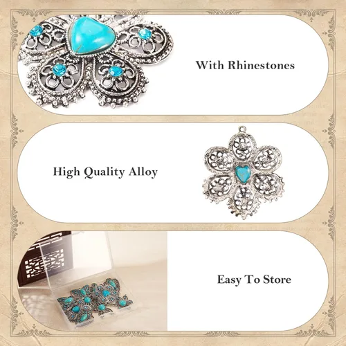 Miniatura 2 de PH PandaHall PandaHall - 10 dijes bohemios de mariposa turquesa en 5 estilos de flores turquesas, dijes de joyería occidental para manualidades