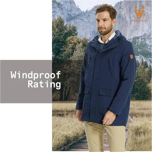 Miniatura 7 de ALPHA CAMP Men Waterproof Jacket with Hood Rain Coat Windbreaker All Weather Breathable Long Soft Shell