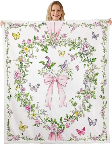 Miniatura 18 de Fairy Fleece Blanket,Romantic Pink Floral Botanical Bed Blankets for Adults Teens,Galaxy Starry 3D Moon Room Decor,Blue Pink Super Soft Flannel