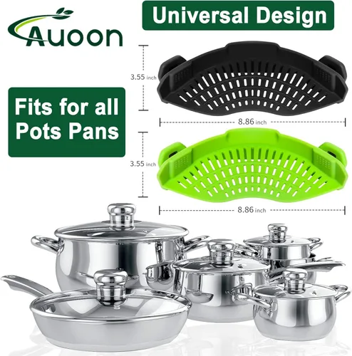 Miniatura 5 de AUOON - Colador con clip para todas las ollas, colador de silicona para pasta, colador de cocina para drenar fideos, grasa de carne molida