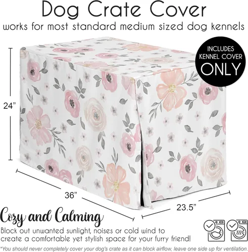 Miniatura 5 de Sweet Jojo Designs Cubierta para jaula de perro de 36 pulgadas (Boho Floral Rosa/Gris) para niñas, cubierta para perrera