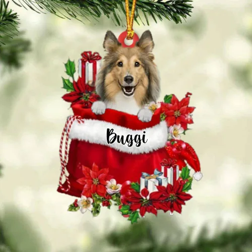 Miniatura 70 de Perro Akita Inu personalizado en bolsa de regalo, adorno de Navidad, nombre personalizado, regalo para amantes de los perros, familia, Navidad