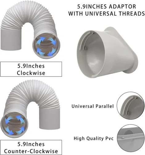 Miniatura 3 de Kit de ventilación portátil de aire acondicionado para ventana, manguera de escape de 5.9 pulgadas de diámetro y 59 pulgadas de longitud, kit