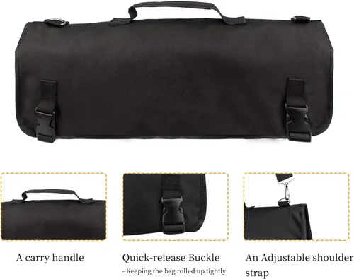 Miniatura 3 de Tosnail Bolsa enrollable para cuchillos de chef con asa de transporte y correa para el hombro, bolsa de almacenamiento de cuchillos de cocina