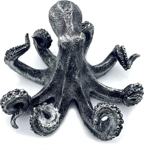 Estatua vintage de pulpo de 10 pulgadas, regalo para el hogar, oficina, sala de estar, decoración de escritorio, decoración (plateado)