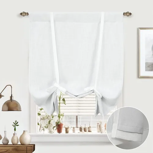 Miniatura 18 de DriftAway - Cortinas de Lino con Doble Capa, Blackout, de Atar, con Aislaje Térmico, Totalmente Forradas, Estilo Globo Romano, para Baño, con Lino