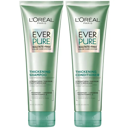 L'Oreal Paris Champú y acondicionador espesante sin sulfato, espesa y fortalece el cabello fino y frágil, EverPure, 1 kit de cuidado del cabello