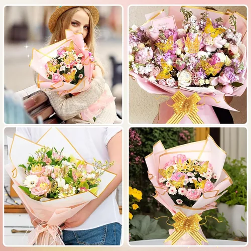 Miniatura 5 de Juego de 338 piezas de papel de regalo de ramo de flores, papel de regalo floral impermeable, suministros de ramo de floristería con coronas