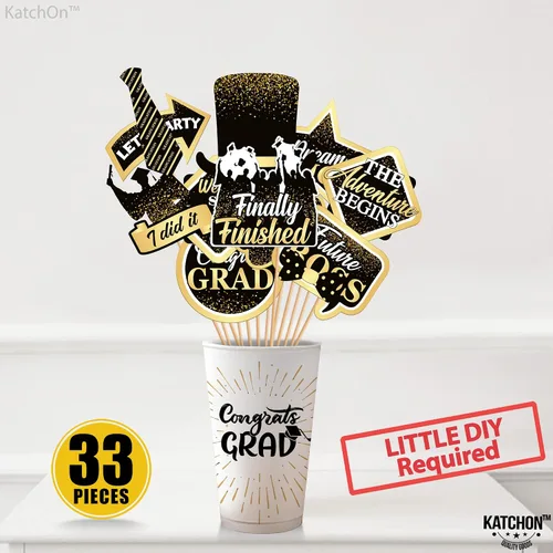 Miniatura 7 de KatchOn, Accesorios negros para fotos de graduación 2026 – Paquete de 33 Accesorios para fotos de graduación, decoraciones de graduación negras