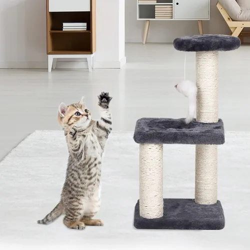 Miniatura 7 de Árbol pequeño para gatos con poste rascador de sisal, juguetes interactivos para gatos de interior, poste rascador, torre de fácil instalación